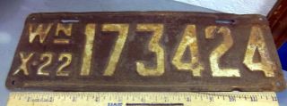Washington Metal License Plate 1922 Issue,  X22 173424,  Very Hard To Find Item