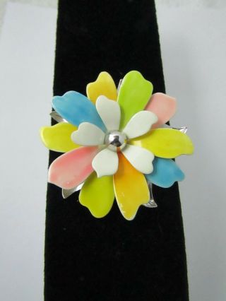 Vintage Sarah Coventry Pastel Petals Enamel Metal Flower Pin Brooch 2 1/4 "