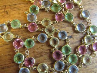 Vintage Multi Color Crystal Bezel Set Necklace 36 "
