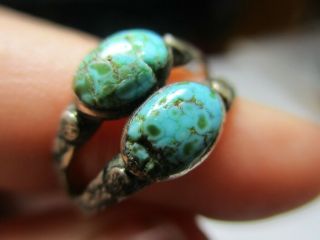 Sterling Silver 925 Estate Vintage Double Blue Turquoise Band Ring Size 6.  75