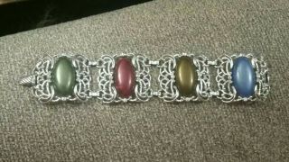 Vintage Sarah Coventry Silver Tone Bracelet With Multi Color Stones