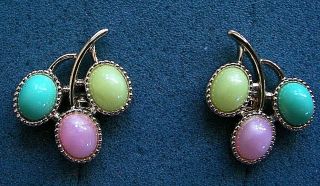 " Candy Land " Gold Tone Clip Earrings - Sarah Coventry Jewelry - Sara Cov - Vtg