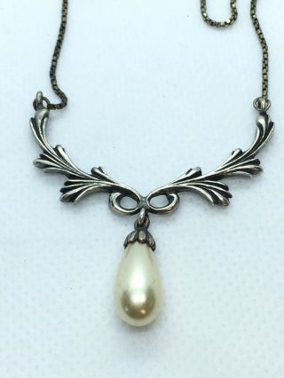 Vintage 17” Sterling Silver Pearl Pendant Necklace 6 Grams 9 - 7
