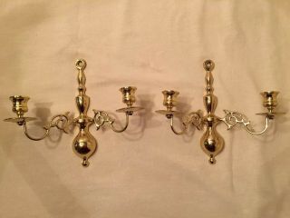 Pair 2 Vintage Solid Brass Metal Wall Sconce Candle Holders Double Arm 9 - 1/4 "
