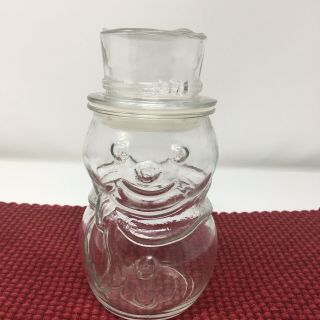 VTG Clear Glass Snowman Jar With Tophat Lid Canada 7.  5” Candy Canister 2