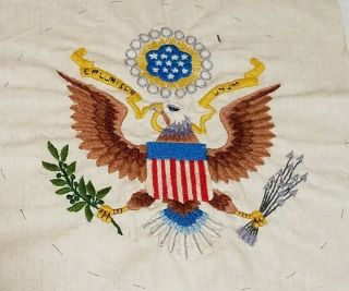 Vintage Crewel Work Finished Piece For Crafts Military Design American Eagle Red