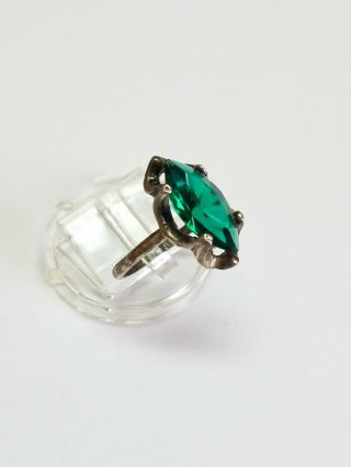 Vintage Mexico 925 Sterling Silver Green Emerald Colored Stone Sz 6.  75