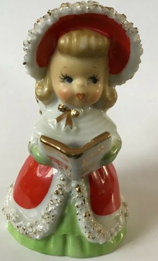 Vintage Lefton Christmas Angel Choir Girl Figurine Bell Spaghetti Trim