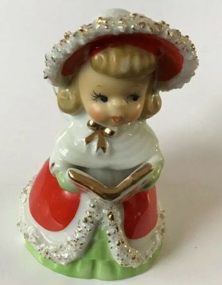 Vintage Lefton Christmas Angel Choir Girl Figurine Bell Spaghetti Trim 2
