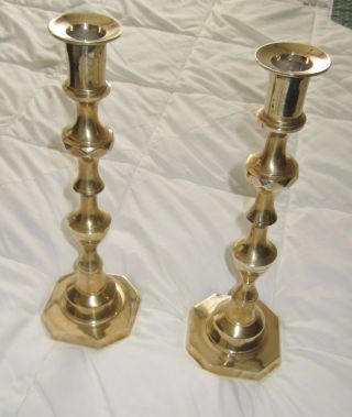 Vintage Pair Solid Brass Bee Hive Candle Holders 11 