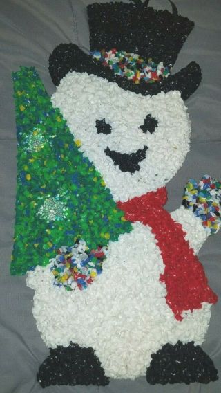 Melted Popcorn Snowman Christmas Decoration 18 " With Tree Vintage