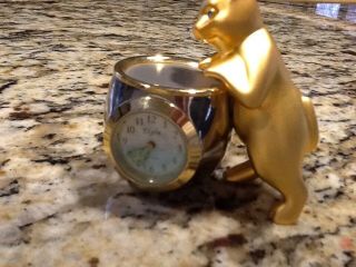 Vintage Elgin Golden Cat With Fish Bowl Collectible Mini Clock
