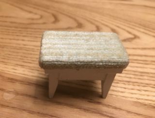 Vintage Dollhouse Miniature White Painted Piano Bench Or Stool Upholstered Top