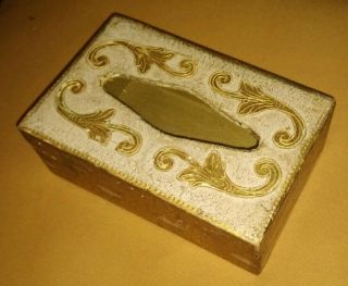 Vintage Florentine Gilded And White Tole Wood Tissue Box Cover Made In Italy