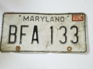 1986 86 Maryland Md License Plate Bfa 133 Man Cave