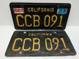 1963 California License Plate Pair Plates Black 1960 