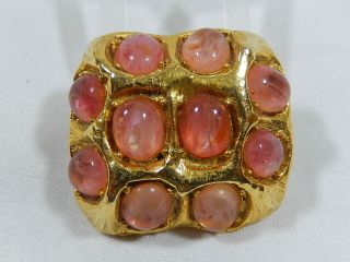 Unique Vtg Open Set Pink Givre Art Glass Cabochons Square Dome Brooch Pin Evc