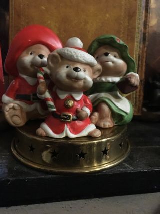 3 Vintage Homco Christmas Bear Family.  Mom,  Dad And Baby 5600