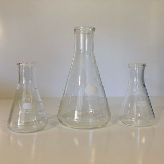 Vintage Pyrex 500 150 Ml Scientific Beaker Flask Set No.  5 7 Stopper 4980