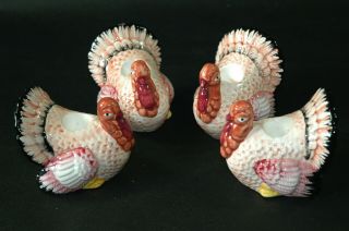 Set Of 4 Vintage Ceramic Turkey Candlestick Holders,  Thanksgiving Tableware