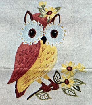 Vintage Elsa Williams Owl Flowers Crewel Embroidery Kit Kc275 Printed Linen Wool