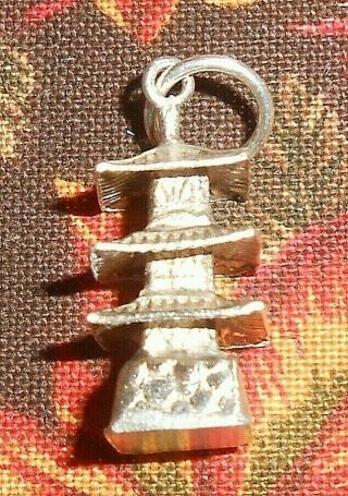 Vintage Sterling Silver Pagoda Tiered Tower Temple Charm For Charm Bracelet