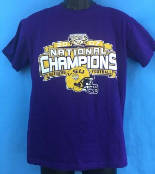Lsu 2007 National Champions Football T Shirt Mens Small Purple