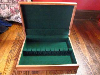 Vintage Wood Anti Tarnish Felt Silverware Storage Box Case Chest