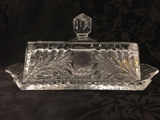 Lovely Vtg Glass 1/4lb Heavy Cut Floral Crystal Butter Dish Lid W/ Knob Handle