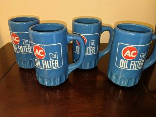 Vintage Set 4 Ac Delco Gm Oil Filter Shaped Coffee Mug Cup Ceramic Blue 12oz Nos