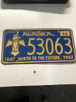 Vintage 1966 Alaska Centennial License Plate Totem 1867 - 1967 North To The Future