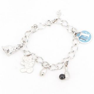 Vtg Sterling Silver - Loaded Travel Charm 7 " Bracelet - 18g