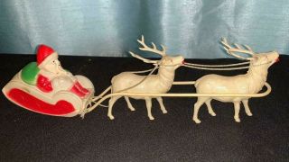 Vintage Hollow Celluloid Santa Claus In Sleigh With 2 Reindeer