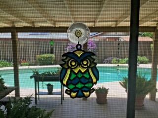Vintage Hand Crafted Stained Glass Suncatcher Owl 1970’s 4 x 3 ins EUC 3
