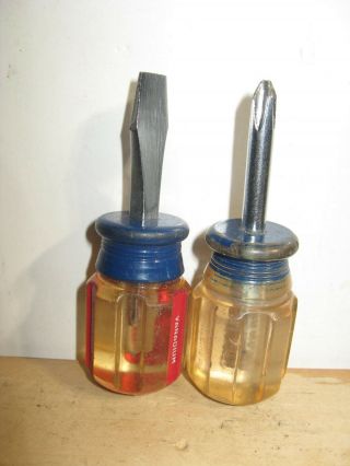 2 Vintage Craftsman Stubby Screwdrivers 5/16 " Flat And Phillips 2