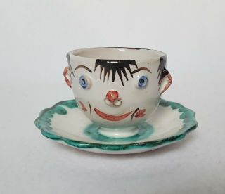 Vintage Ceramic Clown Face Egg Cup Hand Painted Italy