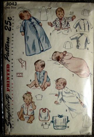 Vintage Simplicity Infant Layette Pattern 3043 One Size