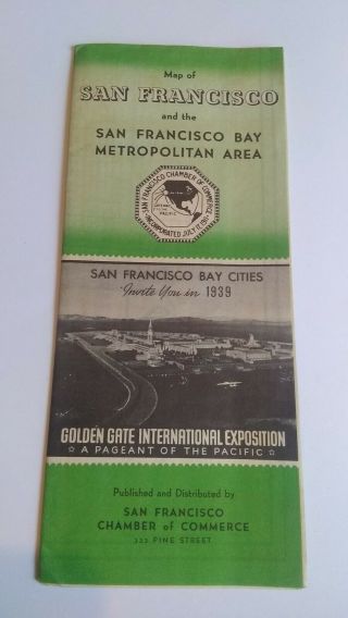 1939 Vintage Map Of San Francisco Bay Cities Golden Gate International Expo