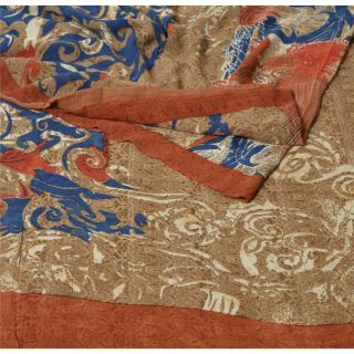 Sanskriti Vintage Brown Saree Pure Georgette Silk Printed Sari Soft Craft Fabric