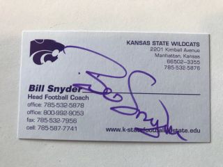 Bill Snyder Autograph Kansas State Wildcats Ksu Hall Of Fame Hof Business Card