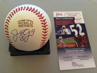 Jackie Bradley Jr Boston Red Sox Signed 2018 World Series Gold Logo Baseball Jsa