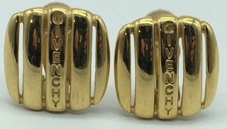 Vintage Givenchy Gold Tone Square Clip On Earrings Paris York Signed