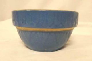 Vintage Blue Stoneware Picket Fence Triangle Pattern Soup Serving Bowl Dish