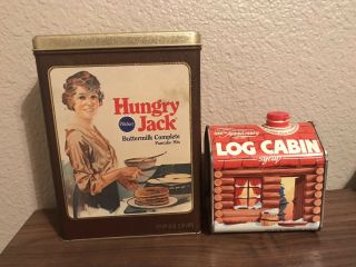 Vintage Pancake Tin And Log Cabin Syrup Tin