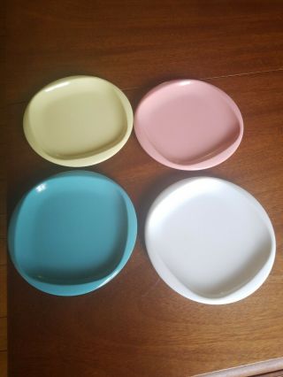 Vintage Set Of 4 Boontonware Melmac 6 1/2 " Plates Yellow Pink White Green Euc