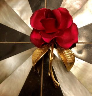 Vtg Cerrito Red Rose Gold Plate Flower Brooch Pin: John Antonio Cerrito