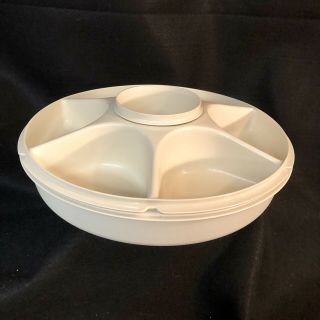 Vintage Tupperware Vegetable Chip And Dip Serving Tray Dip Cup Almond Color