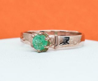 Lovely Vintage.  44ctw Emerald 14k Rose Gold/sterling Silver Ring