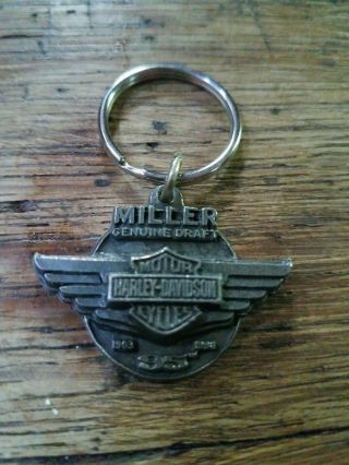 Harley Davidson Miller Draft Beer Key Chain With Wings Shield Logo