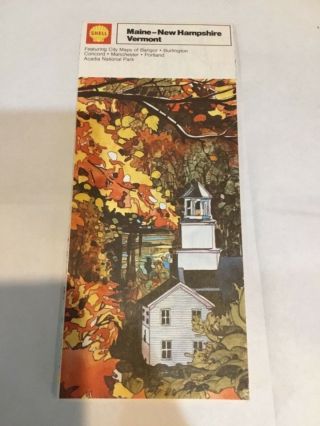 1973 Shell Gas Service Station Road Map Maine - Hampshire - Vermont